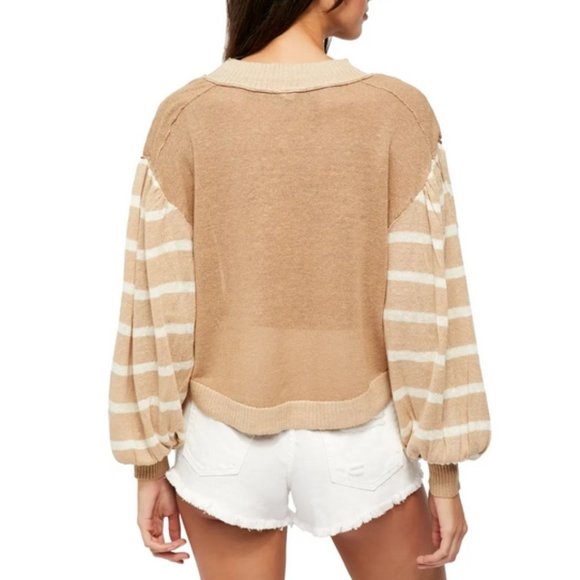NWT Free People camel & beige stripe pullover sweater - Picture 6 of 10